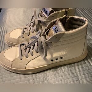 P448 High Top White Patent Leather Sneakers  Women’s size 10